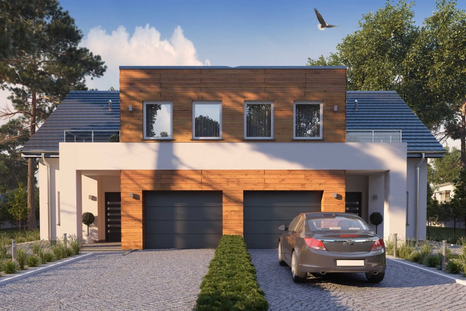 Современный двухэтажный гараж