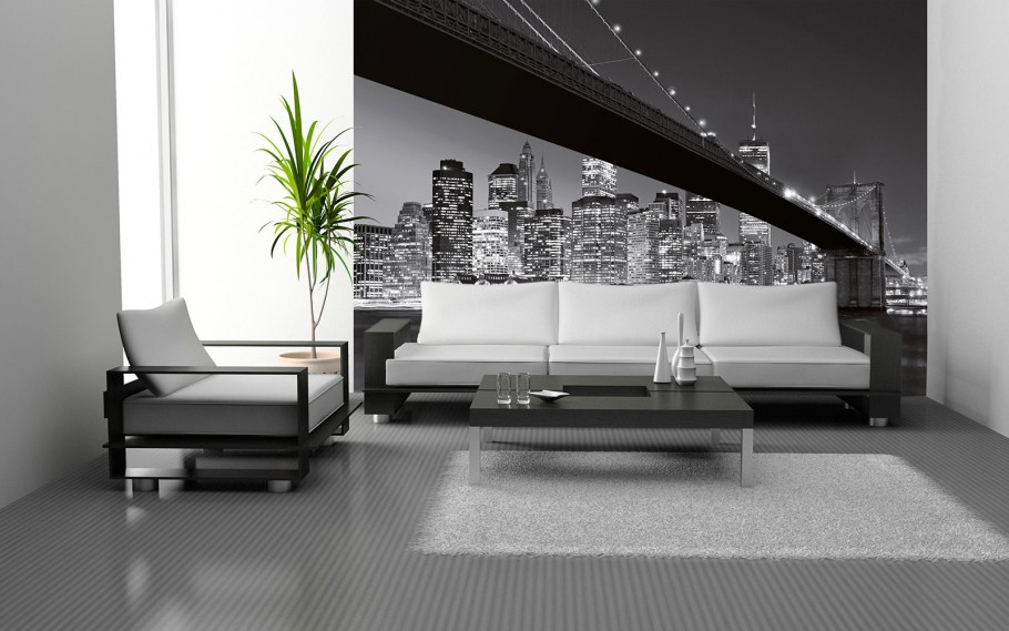 Фотообои Бруклинский мост черно белый в интерьере