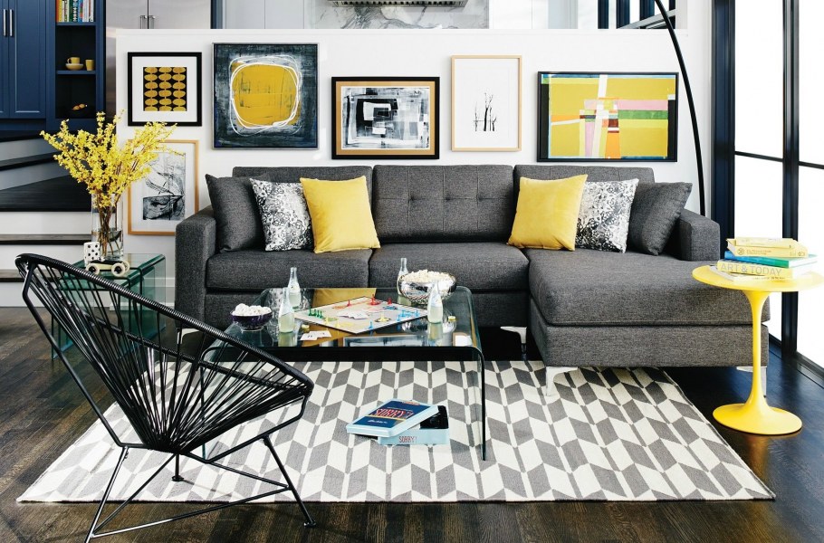 Гостиная с желтыми акцентами