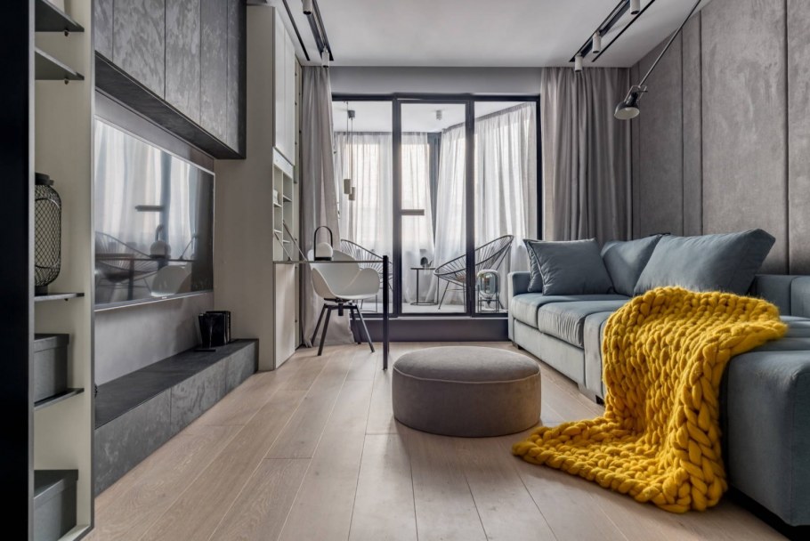 Гостиные в серых тонах с яркими акцентами