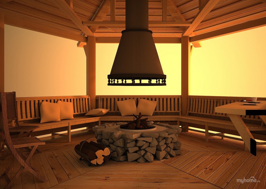 Беседка с очагом в центре