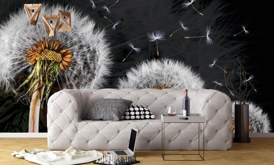 Фотообои с одуванчиками в интерьере