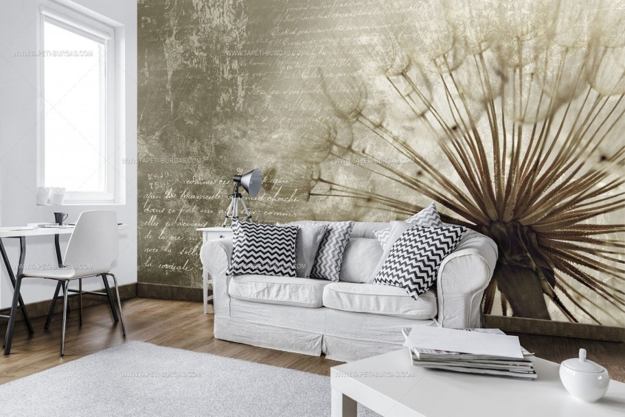 Фотообои в пастельных тонах одуванчики в интерьере