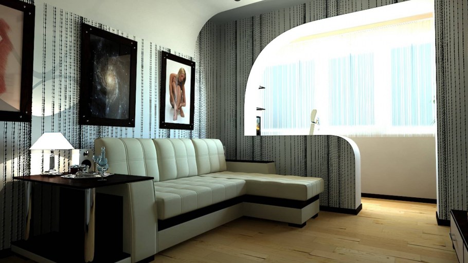 Гостиная совмещенная с балконом