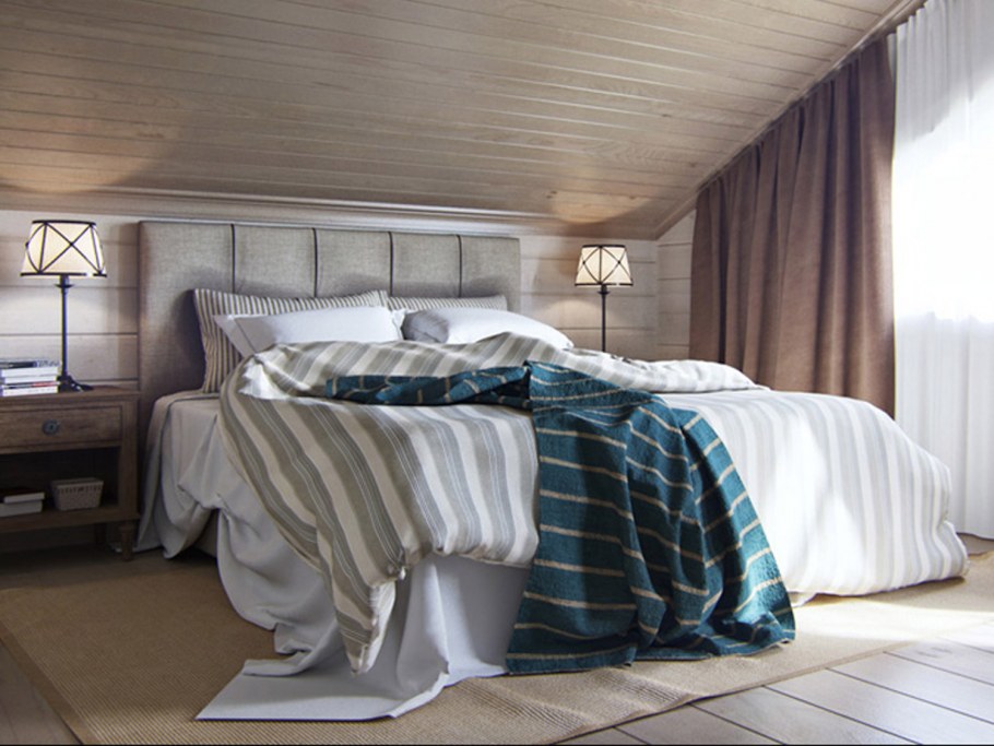 Спальня в мансарде из бруса