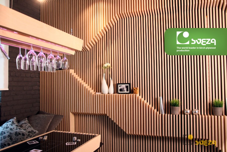 Деревянные рейки в интерьере на стене