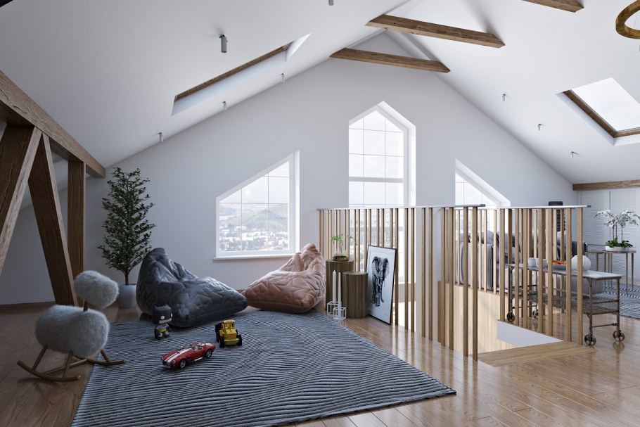 Интерьер мансарды в скандинавском стиле