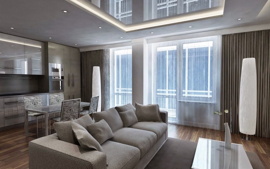 Кухнягостинная с панорамными окнами