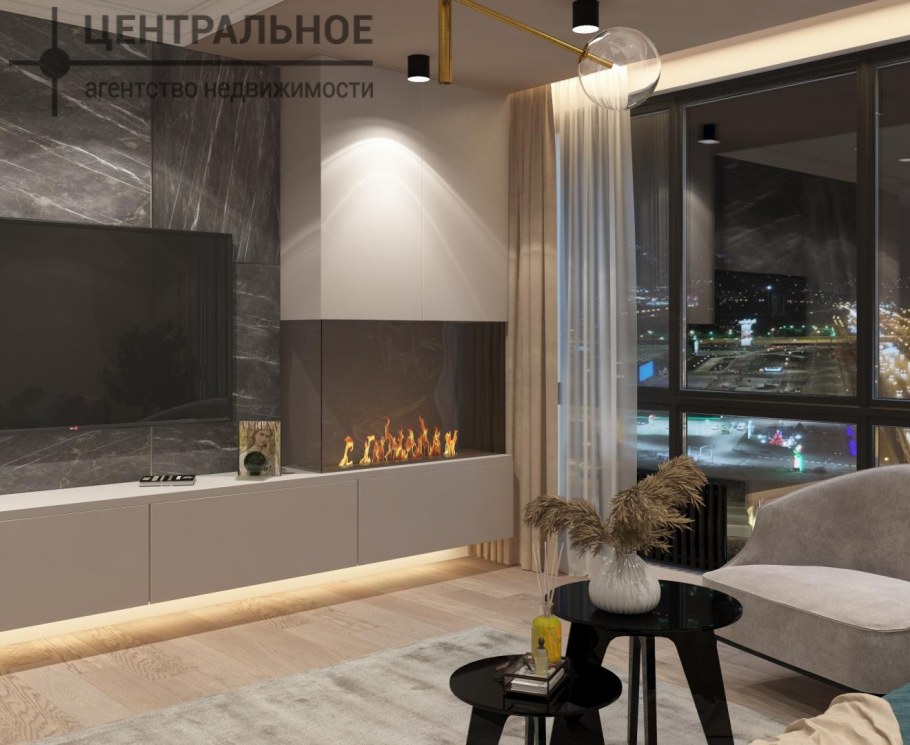 Гостиная столовая с панорамными окнами