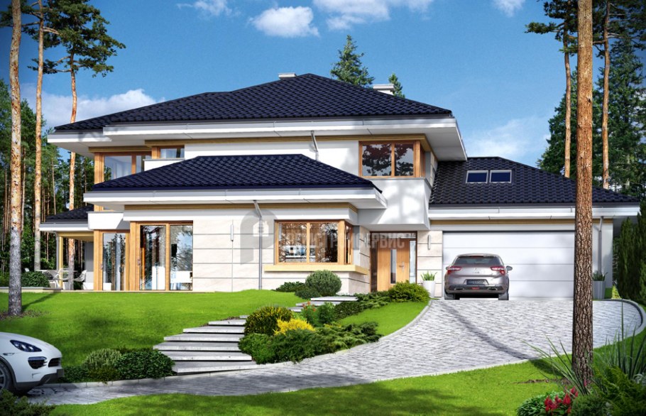 Современный двухэтажный гараж