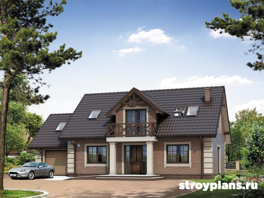 Узкий двухэтажный дом с эркером