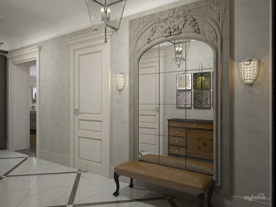 Прихожая в неоклассическом стиле в загородном доме