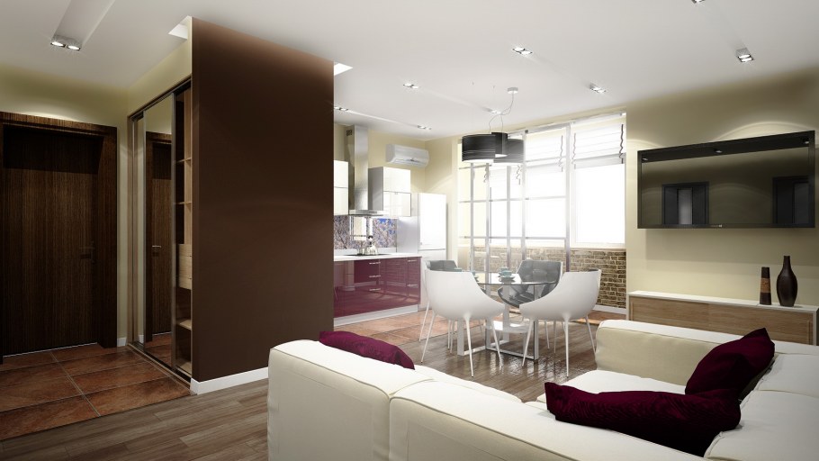 Гостиная с кухонной зоной