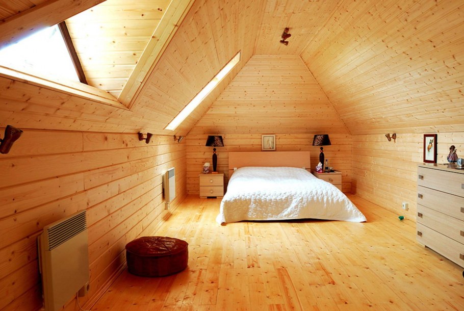 Отделка мансарды фальшбрусом