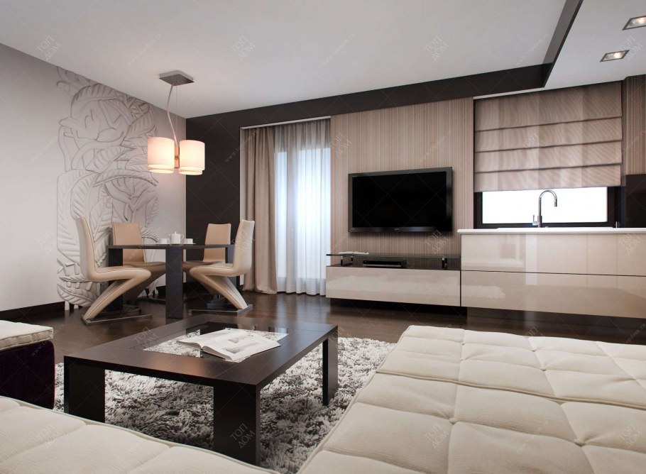 Гостиная в коричнево белом цвете