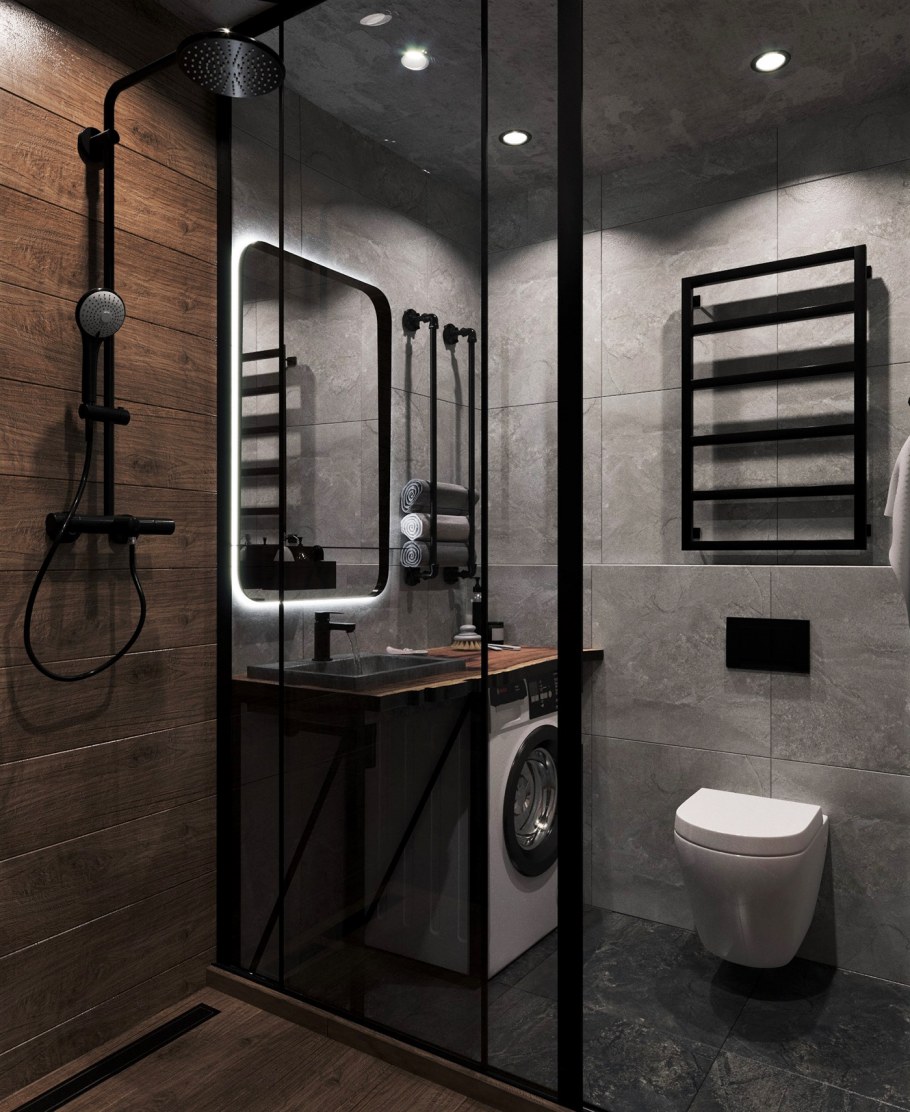 Ванная комната в стиле лофт с душевой кабиной