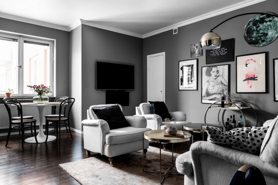 Тёмно серые стены в интерьере