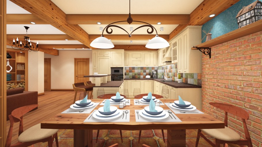 Гостиная - столовая Тимбер фрейм