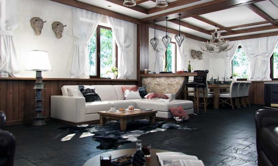 Гостиная столовая в стиле Шале