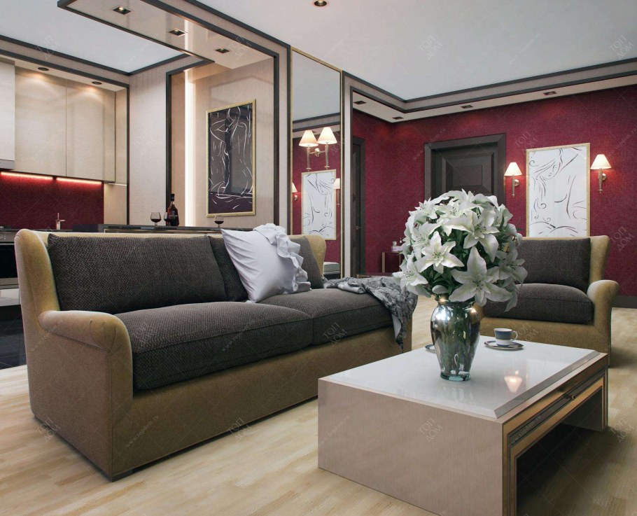 Бордовые стены в гостиной