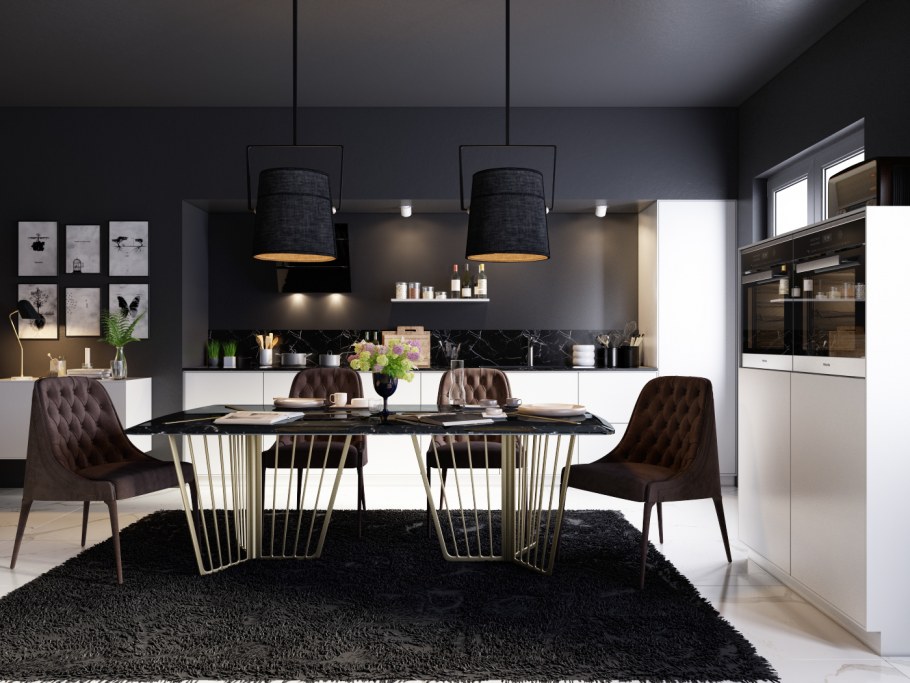 Черный потолок на кухне