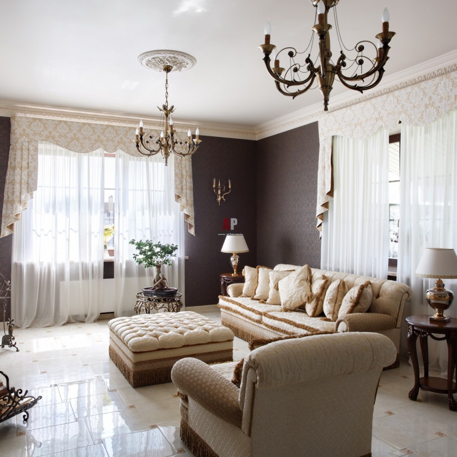 Линкруста в интерьере гостиной в стиле Неоклассика