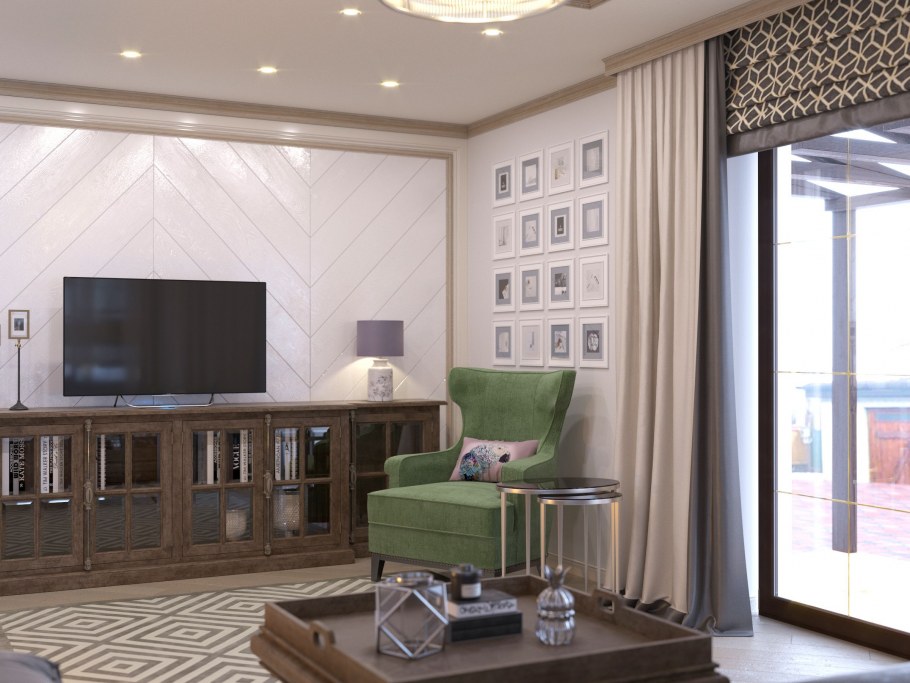 ТВ зона в гостиной в американском стиле
