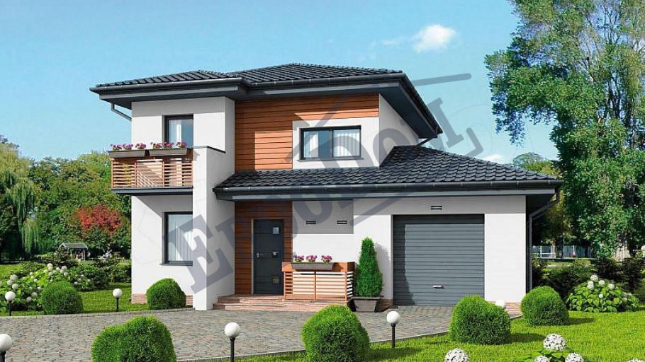 Небольшой дом с террасой и гаражом