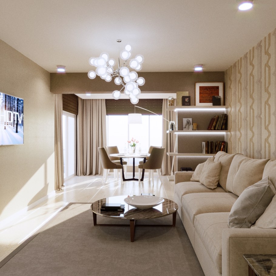 Гостиная со светлым полом