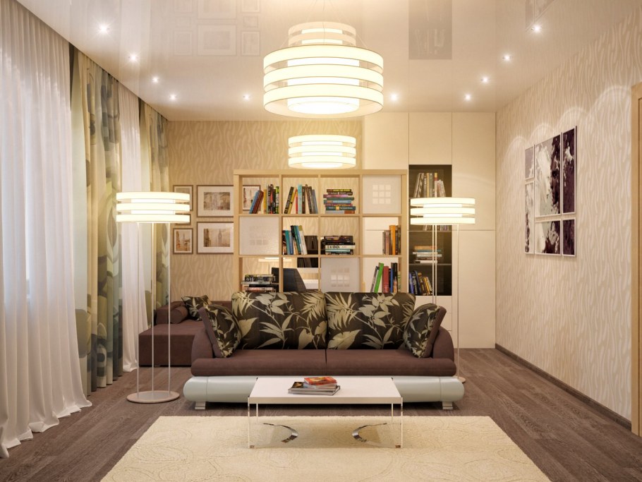 Интерьер гостиной со светлым полом