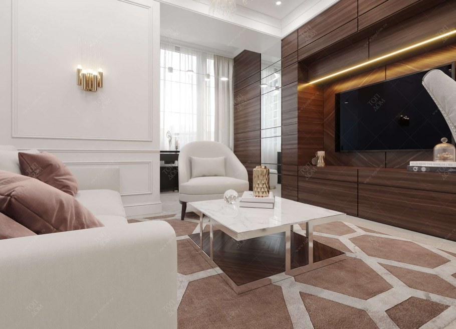 Светлая гостиная с темными акцентами