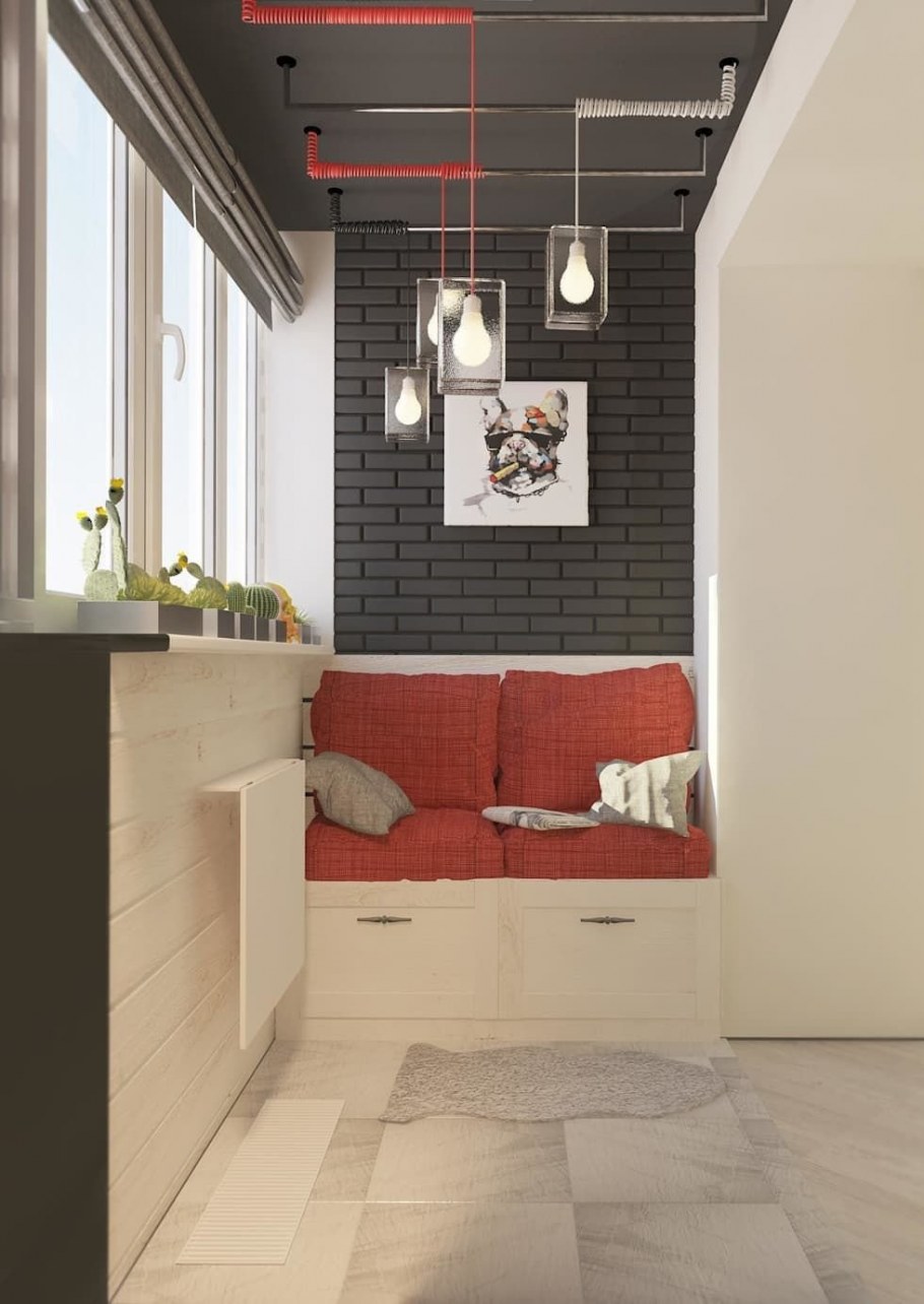 Комната с балконом в стиле лофт