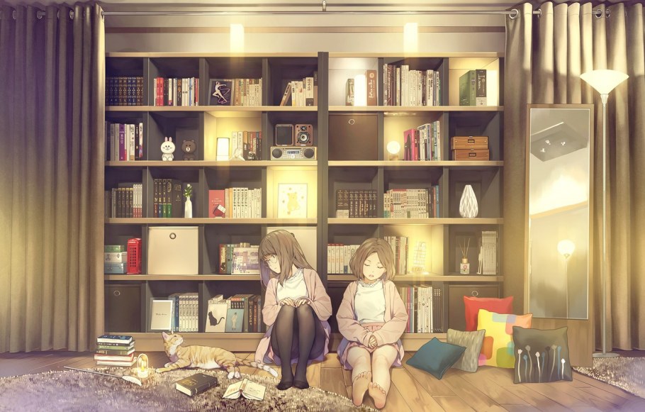 Комната с книжными полками арт