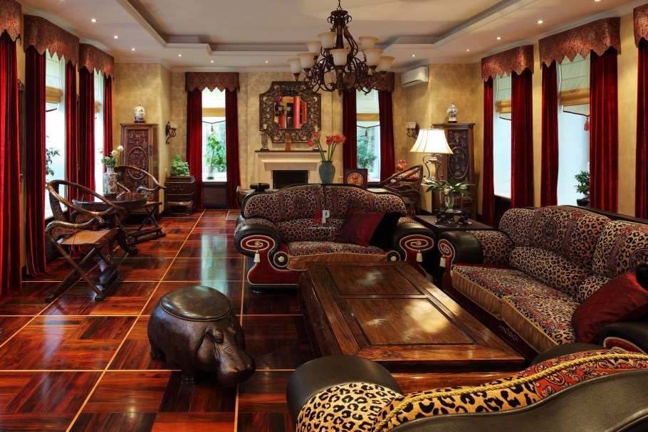 Камин в африканском интерьере