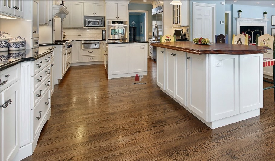 Белый дощатый пол на кухне интерьер