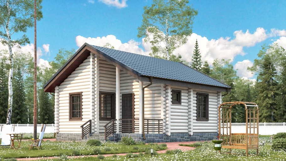 Серый дом из оцилиндрованного бревна