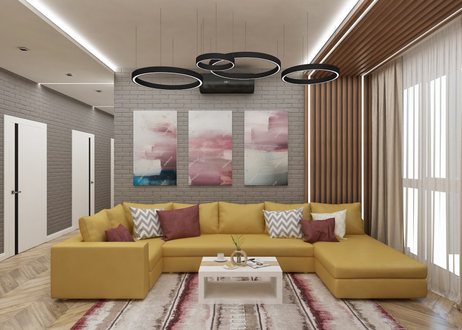 Интерьер гостиной 16 метров в современном стиле