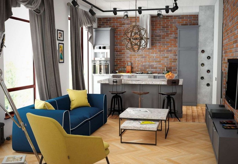 Студия 37 кв.м в стиле лофт