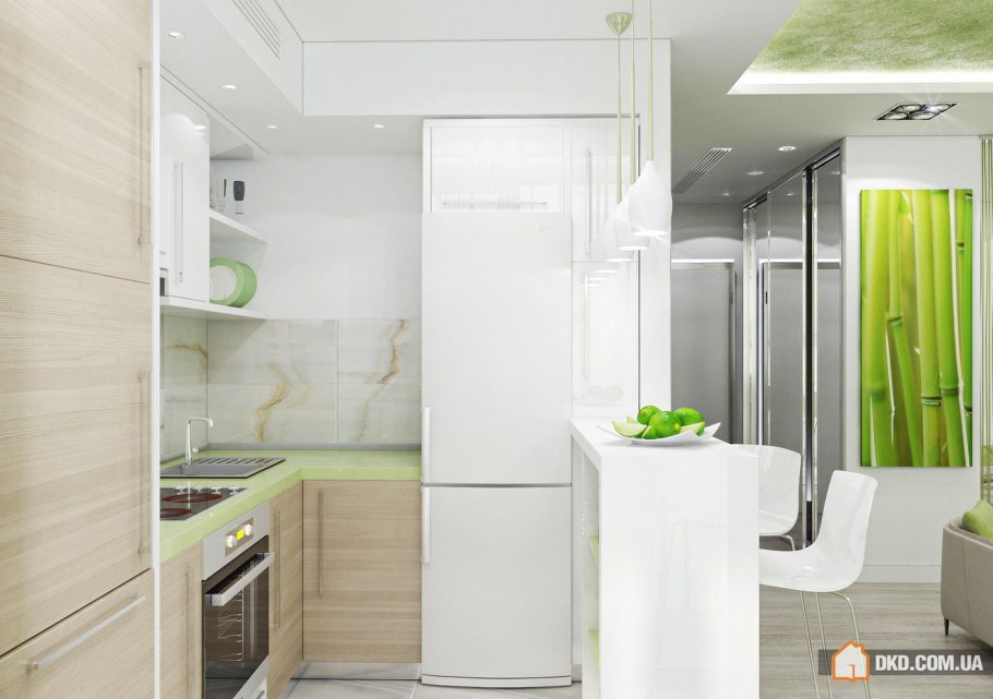 Интерьер кухни студии эконом класса