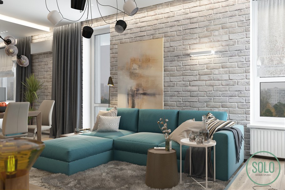 Черная акцентная стена в гостиной