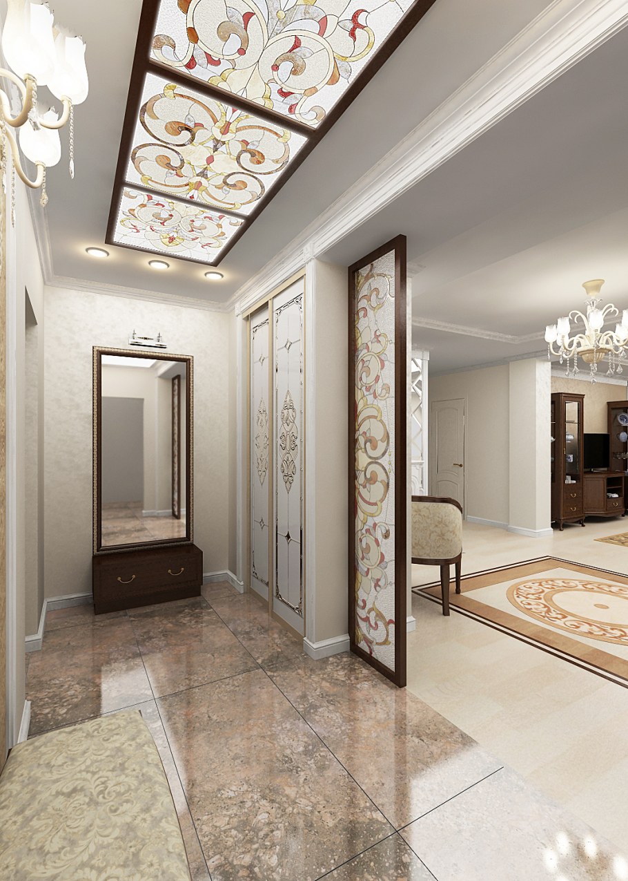 Потолок в холле с лестницей