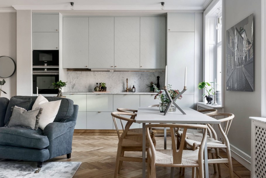 Интерьер кухни в светлых тонах Скандинавский