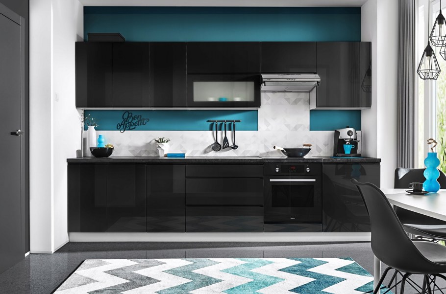 Кухня голубая с черным
