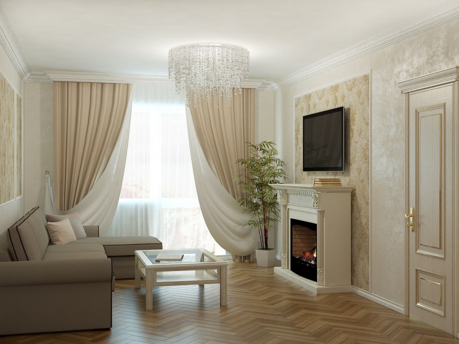 Зал с камином в квартире