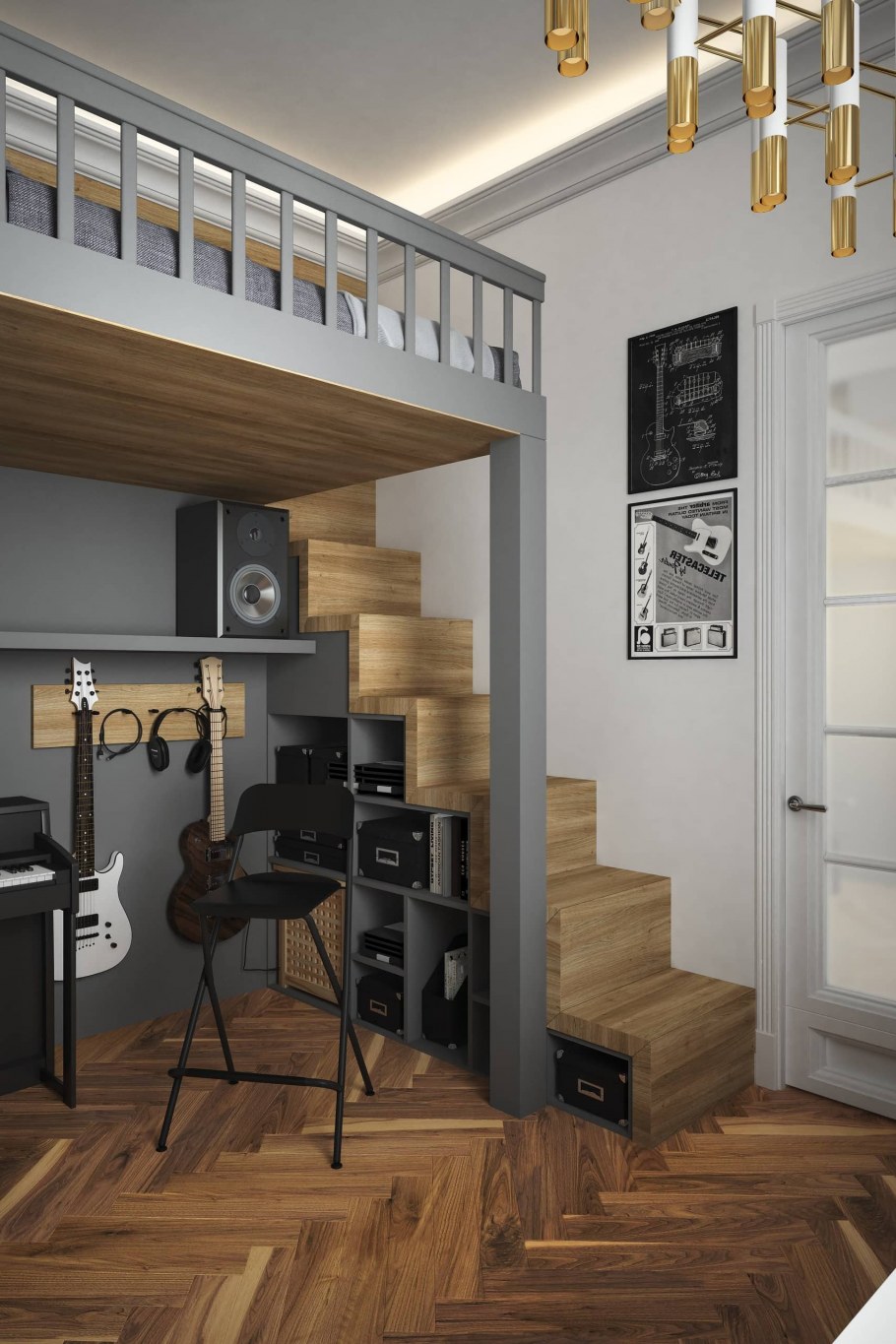 Винтовая лестница на антресольный этаж