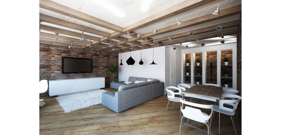 Потолок с элементами дерева