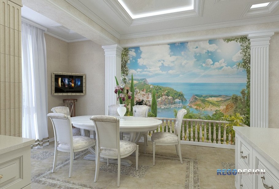 Фрески в интерьере кухни классика