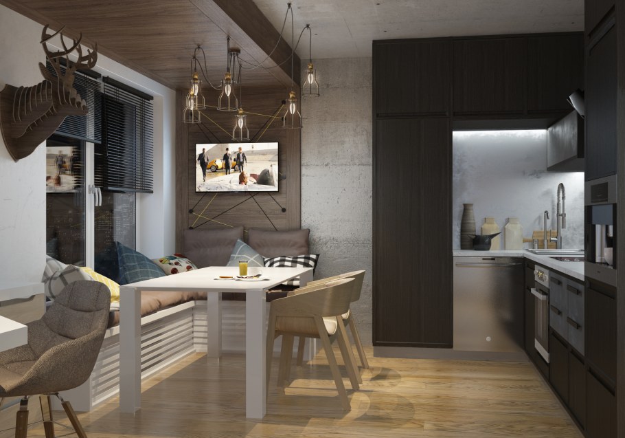 Кухня гостиная лофт 30 м2