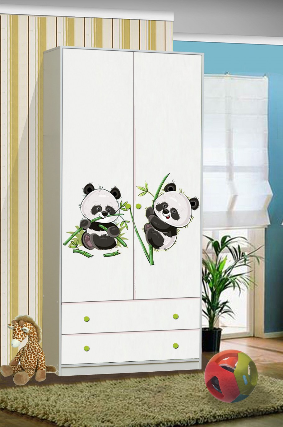 Шкаф 2-ух створчатый с 2-мя ящиками пандочки (белый)