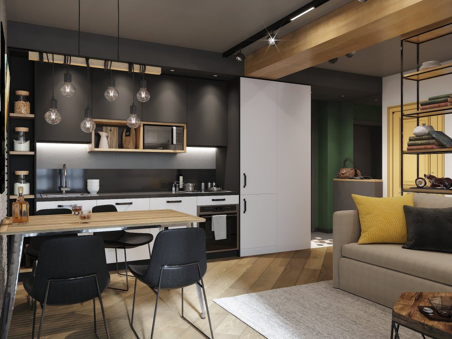 Кухня-гостиная 22м2 эколофт